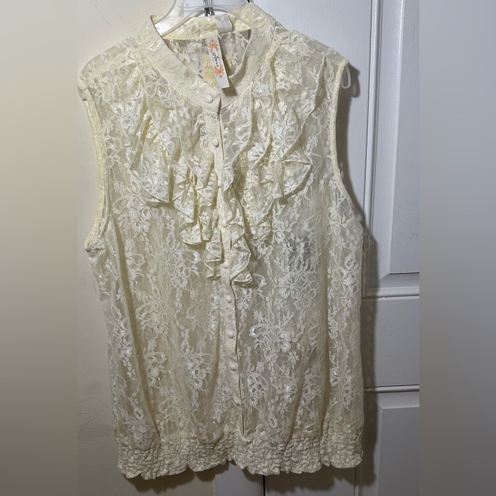 Adiva Cream Lace Blouse with Button Detail
